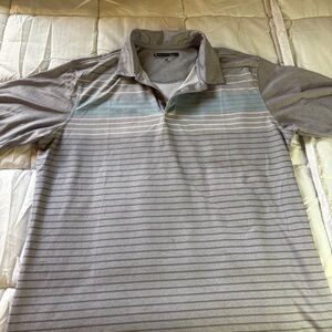 Pebble Beach Gray and Blue Striped Polo Shirt